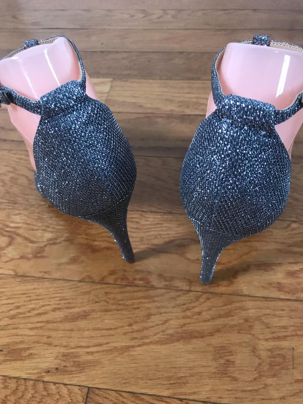 INC International Concepts Women Rainor Fabric Peep Toe Pewter Bling Size 7.5 M