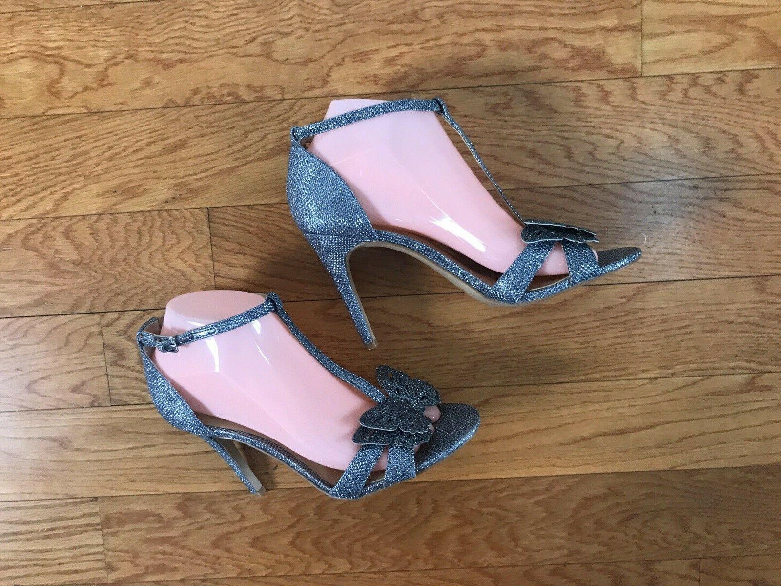 INC International Concepts Women Rainor Fabric Peep Toe Pewter Bling Size 7.5 M