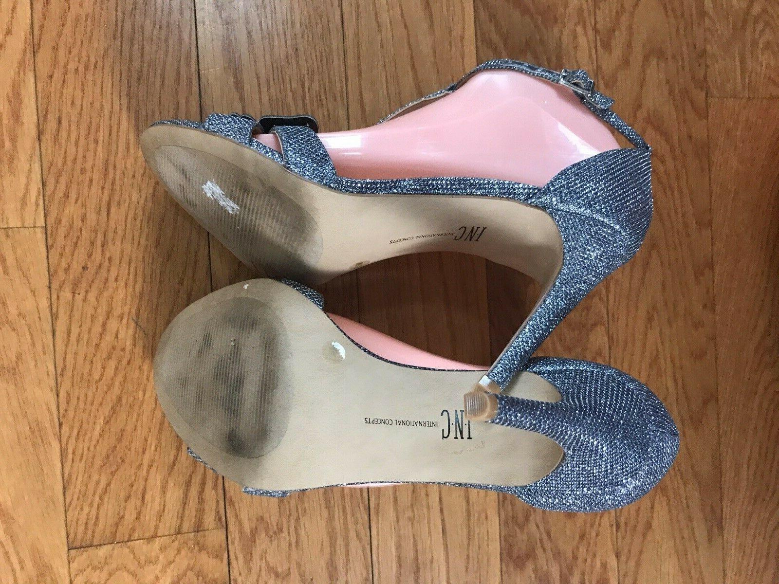 INC International Concepts Women Rainor Fabric Peep Toe Pewter Bling Size 7.5 M