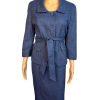 Larry Levine Polyester Skirt Suit 12 Blue Lined Pleated Belted Shawl Collar New
