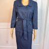 Larry Levine Polyester Skirt Suit 12 Blue Lined Pleated Belted Shawl Collar New