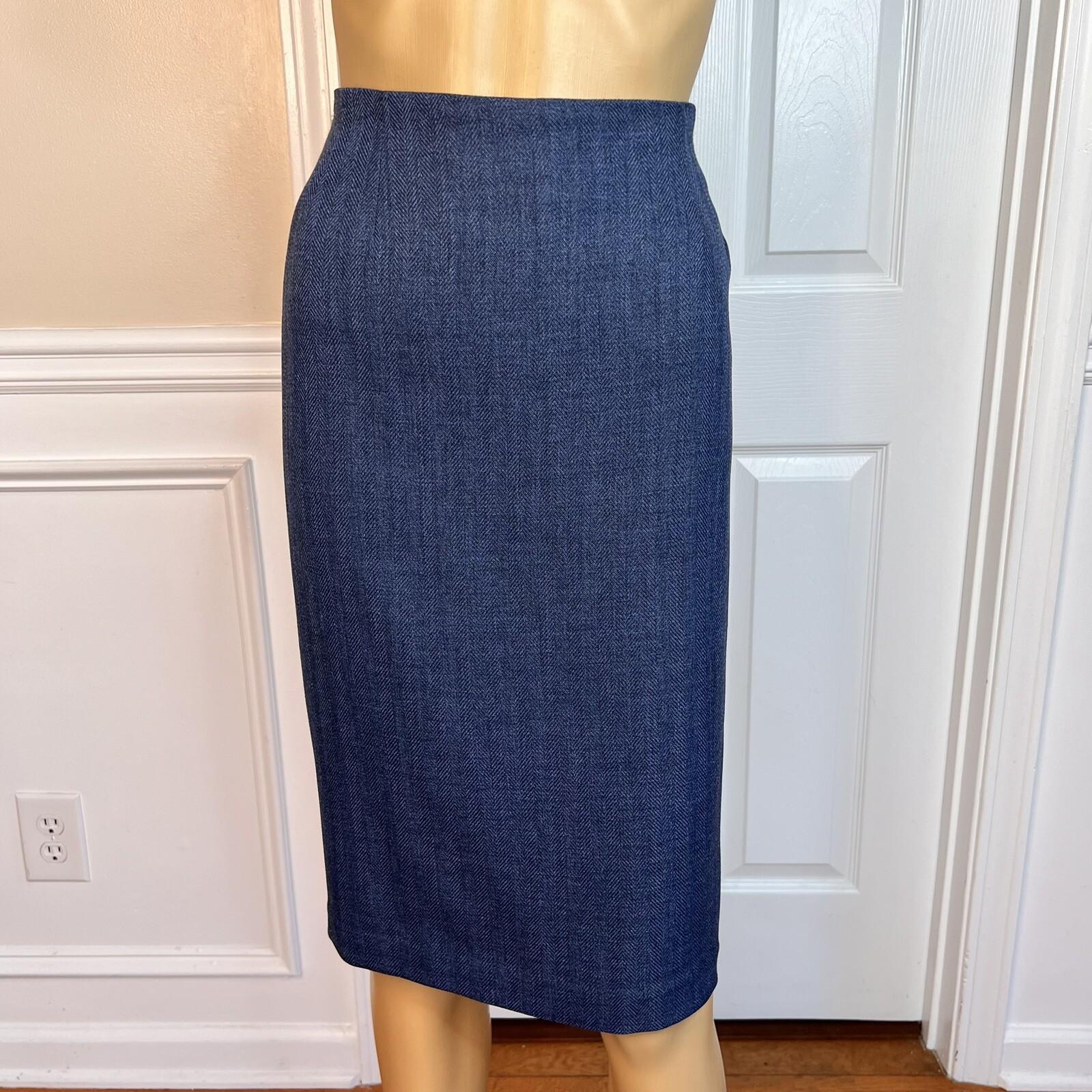 Larry Levine Polyester Skirt Suit 12 Blue Lined Pleated Belted Shawl Collar New