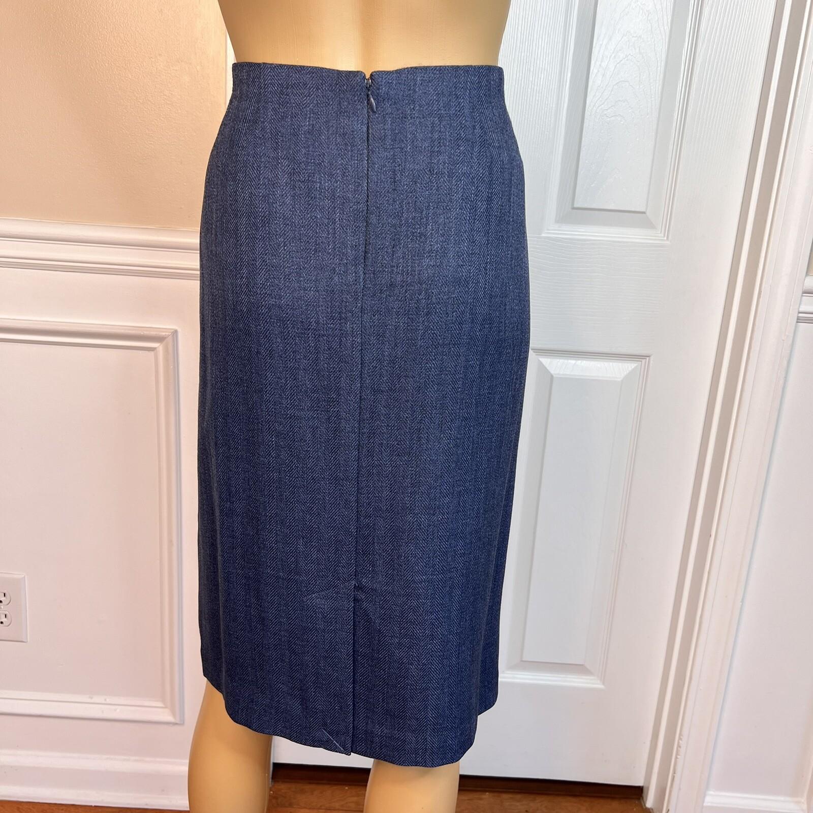 Larry Levine Polyester Skirt Suit 12 Blue Lined Pleated Belted Shawl Collar New