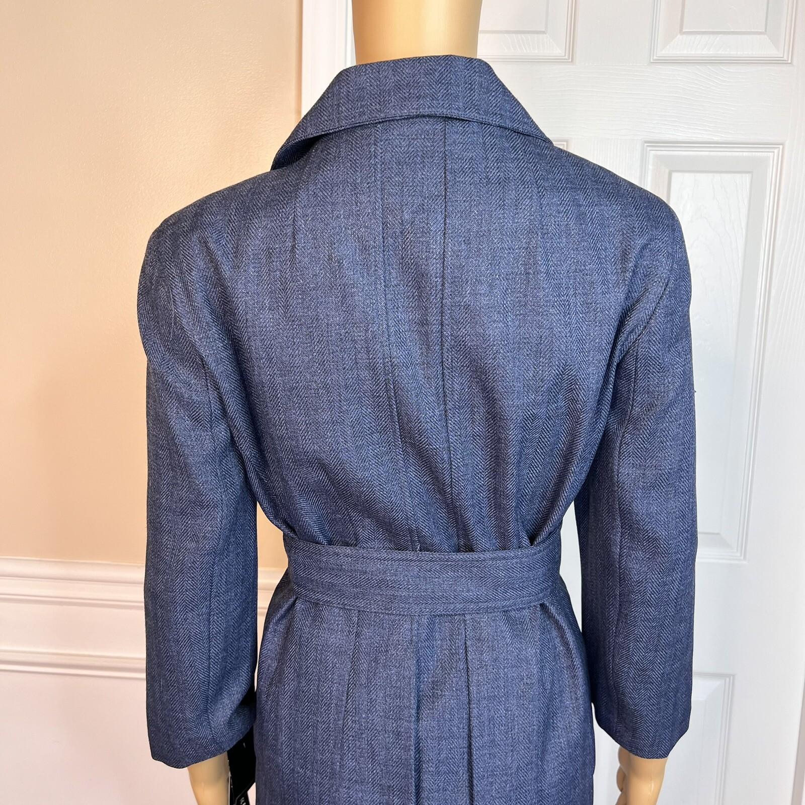 Larry Levine Polyester Skirt Suit 12 Blue Lined Pleated Belted Shawl Collar New