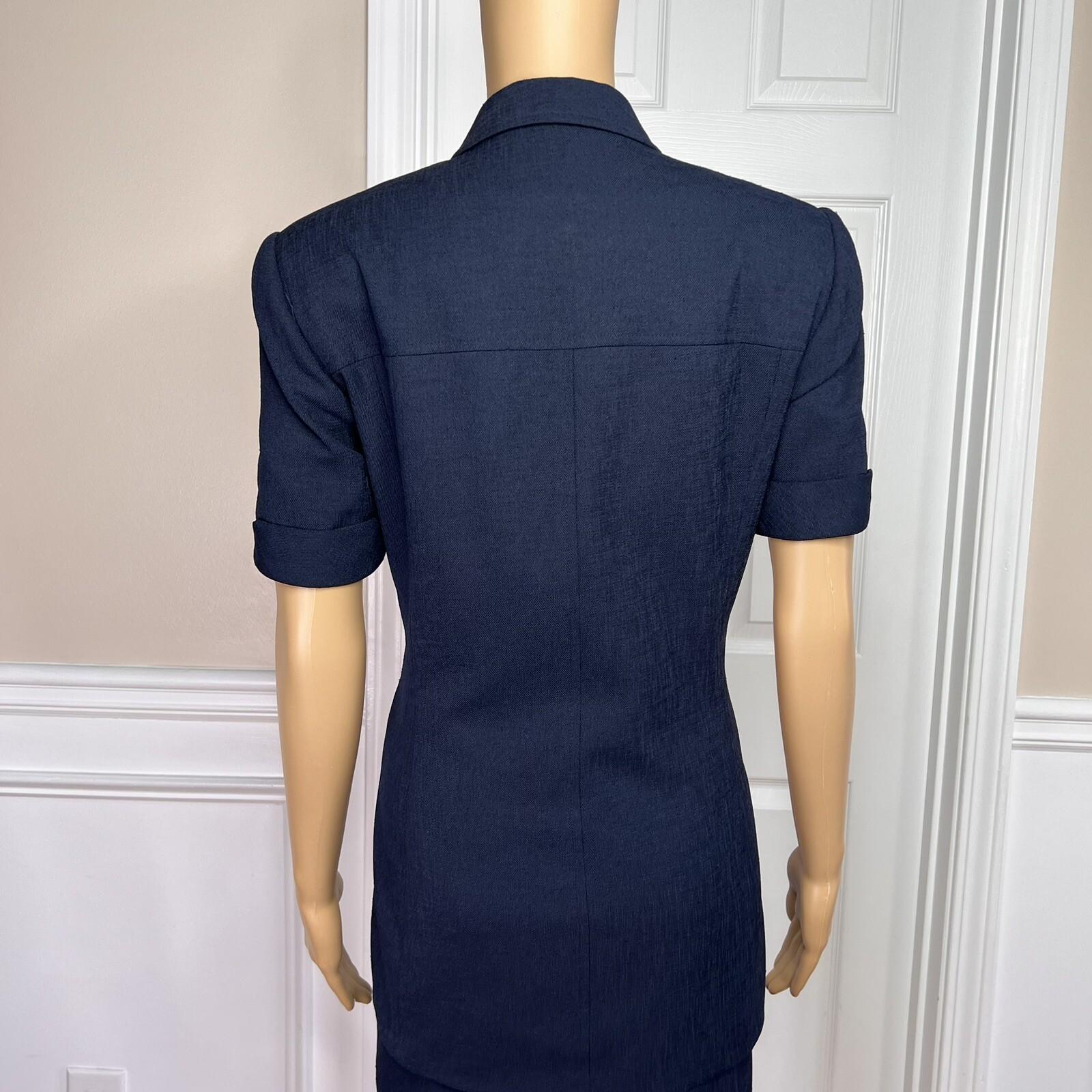 KASPER ASL 2PC VTG Dark Blue Double Breasted Polyester Cocktail Skirt Suit SZ 6