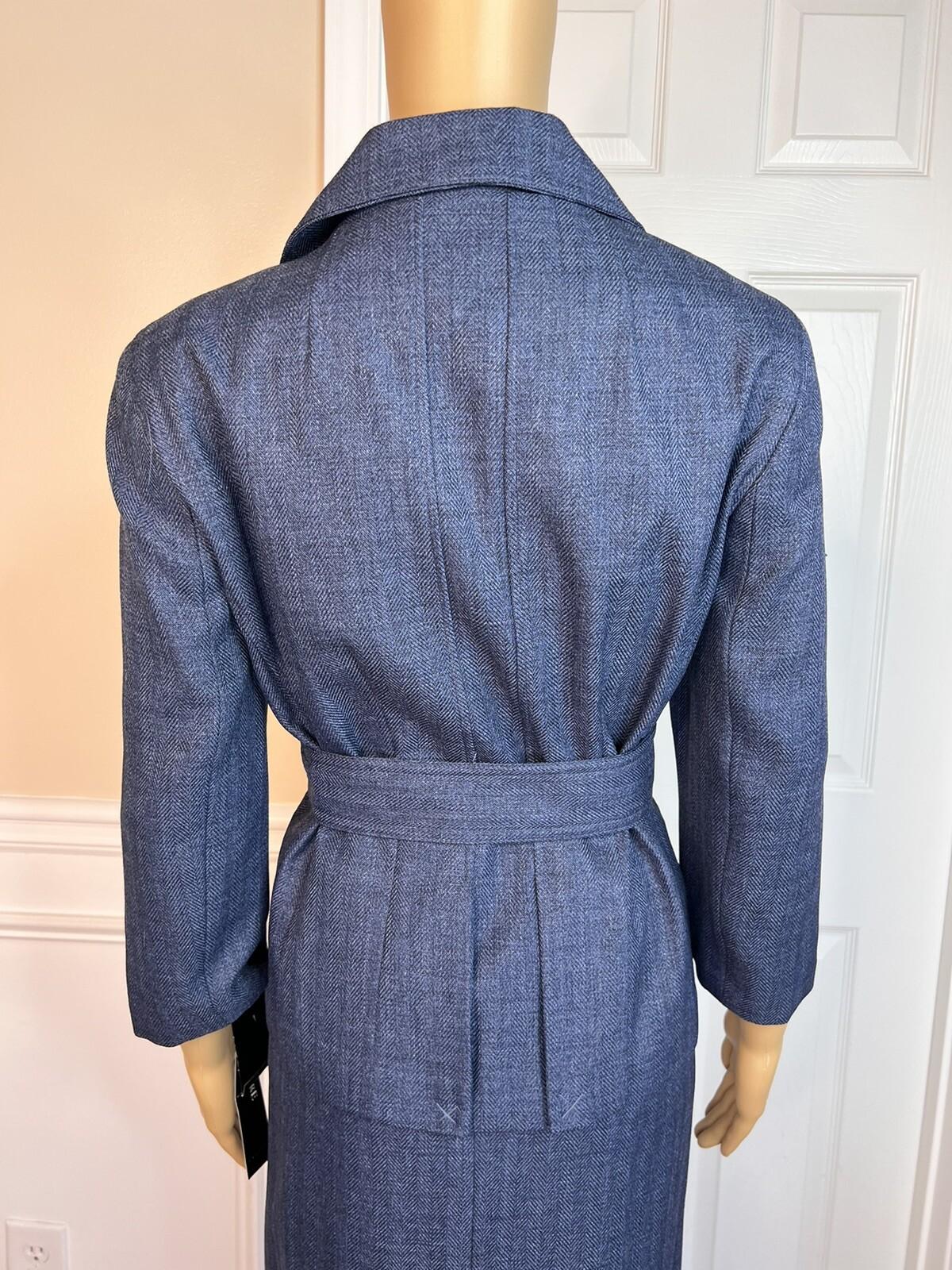 Larry Levine Polyester Skirt Suit 12 Blue Lined Pleated Belted Shawl Collar New