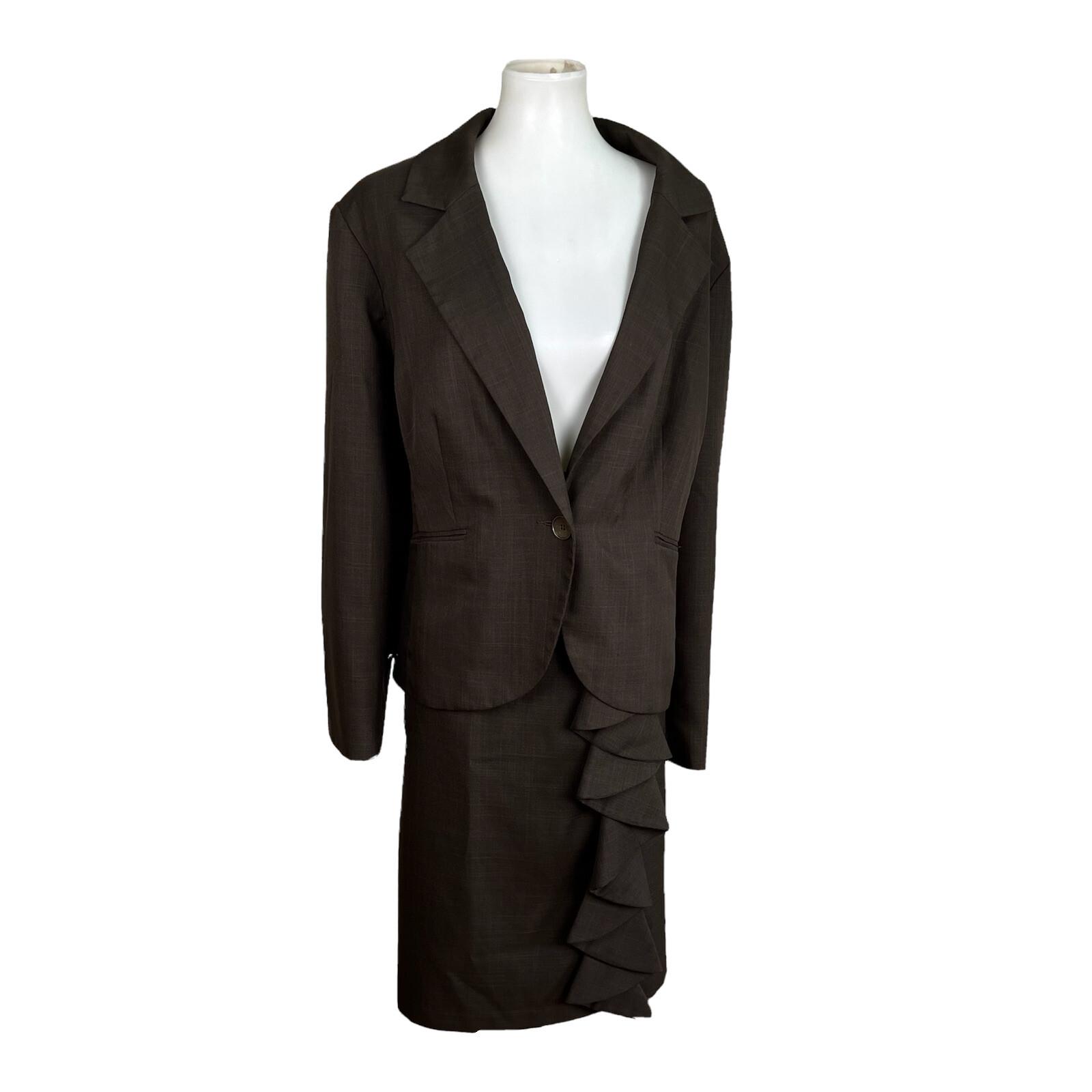 10-3662.jpg Isabella Polyester Brown Skirt Suit Size 22W Lined Notch Collar Ruffle 2 Piece