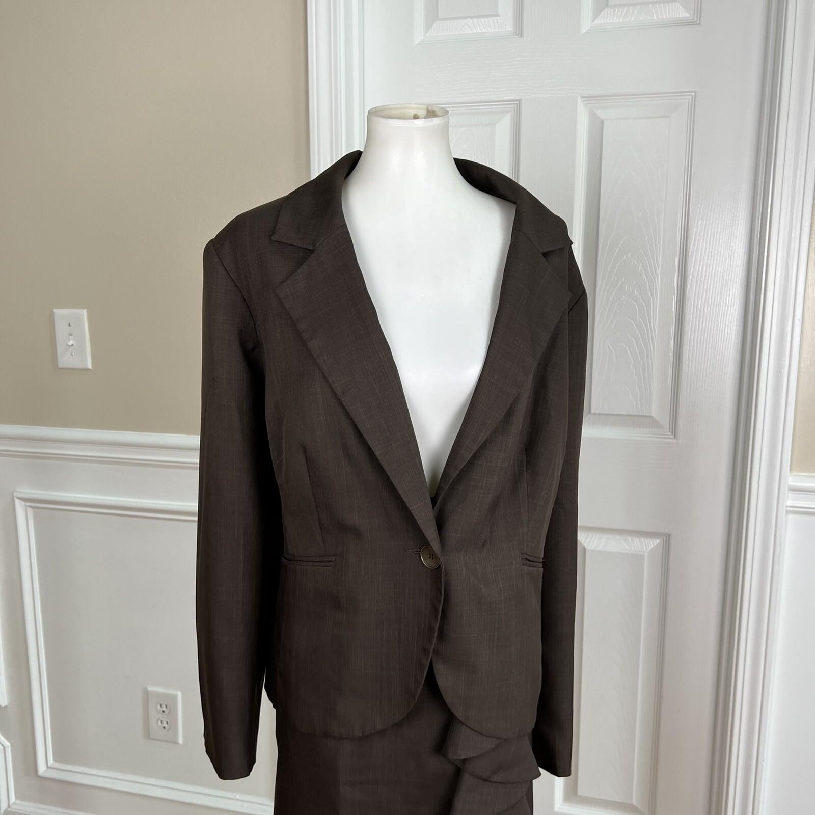 10-3664.jpg Isabella Polyester Brown Skirt Suit Size 22W Lined Notch Collar Ruffle 2 Piece
