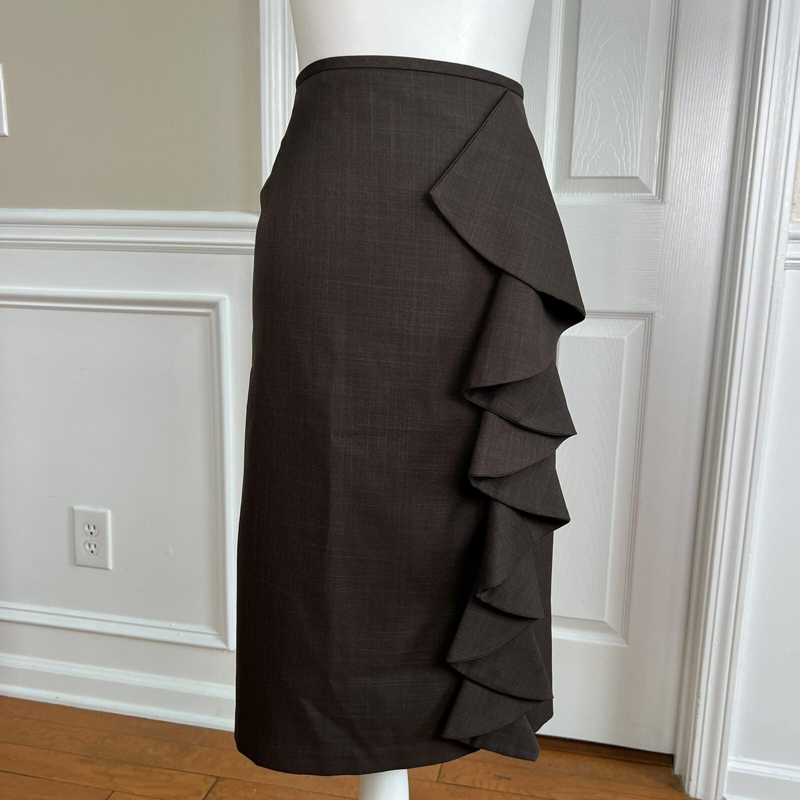 10-3666.jpg Isabella Polyester Brown Skirt Suit Size 22W Lined Notch Collar Ruffle 2 Piece