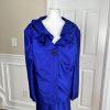 JOHN MEYER 2PC Indigo Polyester Lined Notch Collar Ruffle Skirt Suit Size 24W