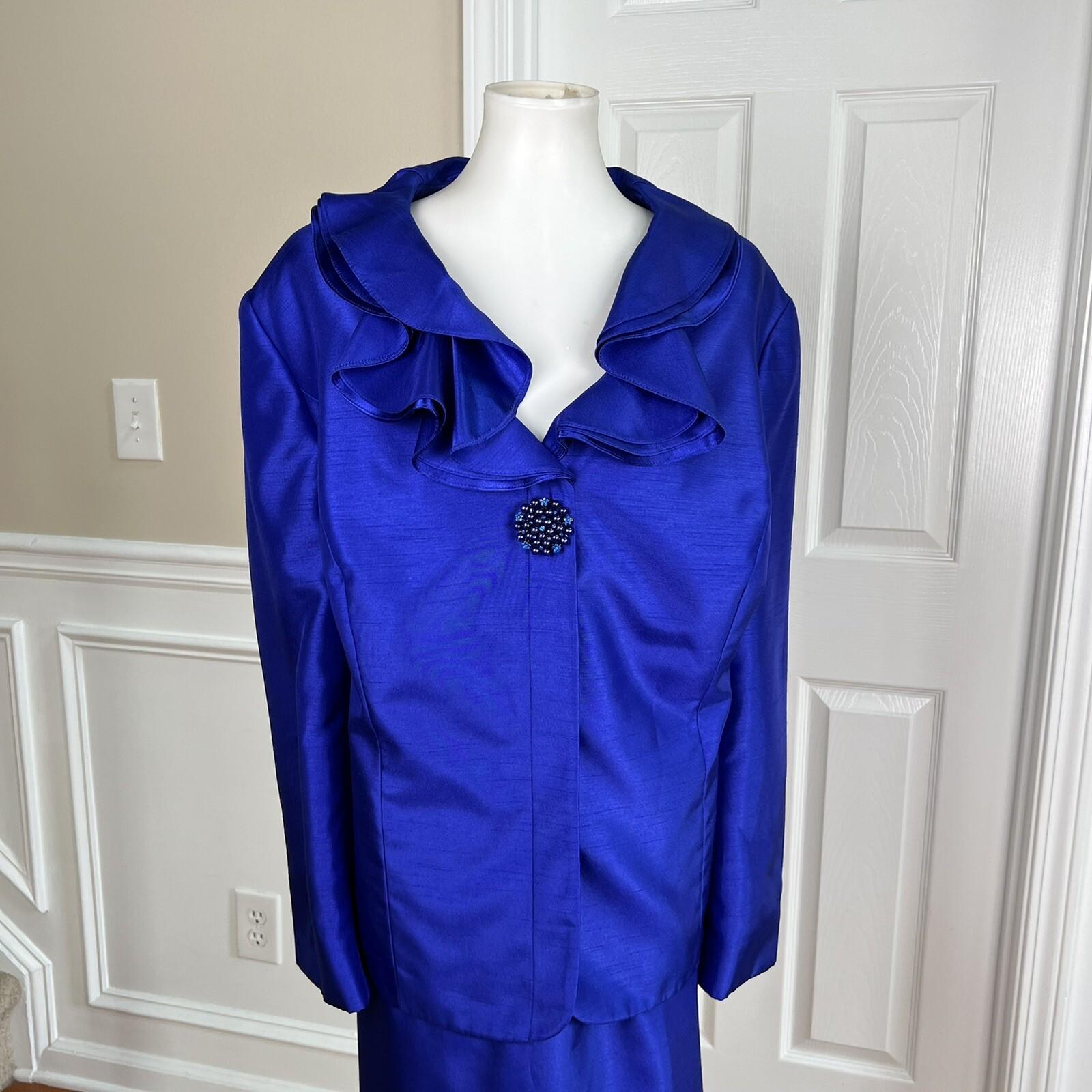 JOHN MEYER 2PC Indigo Polyester Lined Notch Collar Ruffle Skirt Suit Size 24W