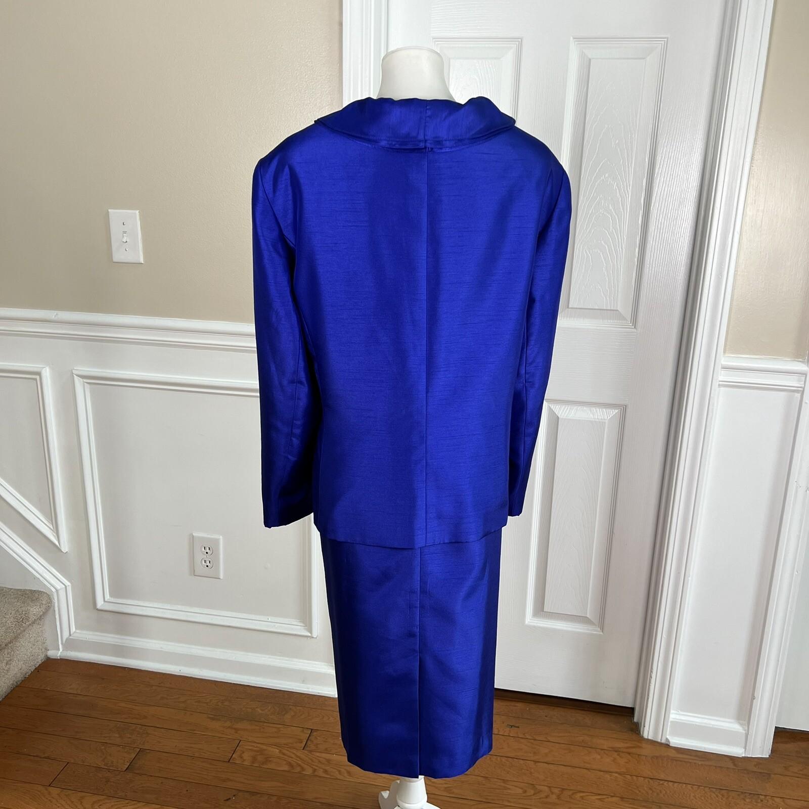 JOHN MEYER 2PC Indigo Polyester Lined Notch Collar Ruffle Skirt Suit Size 24W