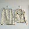 10-3681.jpg Le Suit Polyester Rayon Skirt Suit 10P Beige Floral Notch Collar Classic 2PC