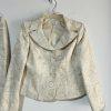 10-3682.jpg Le Suit Polyester Rayon Skirt Suit 10P Beige Floral Notch Collar Classic 2PC