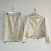 10-3687.jpg Le Suit Polyester Rayon Skirt Suit 10P Beige Floral Notch Collar Classic 2PC