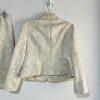 10-3688.jpg Le Suit Polyester Rayon Skirt Suit 10P Beige Floral Notch Collar Classic 2PC