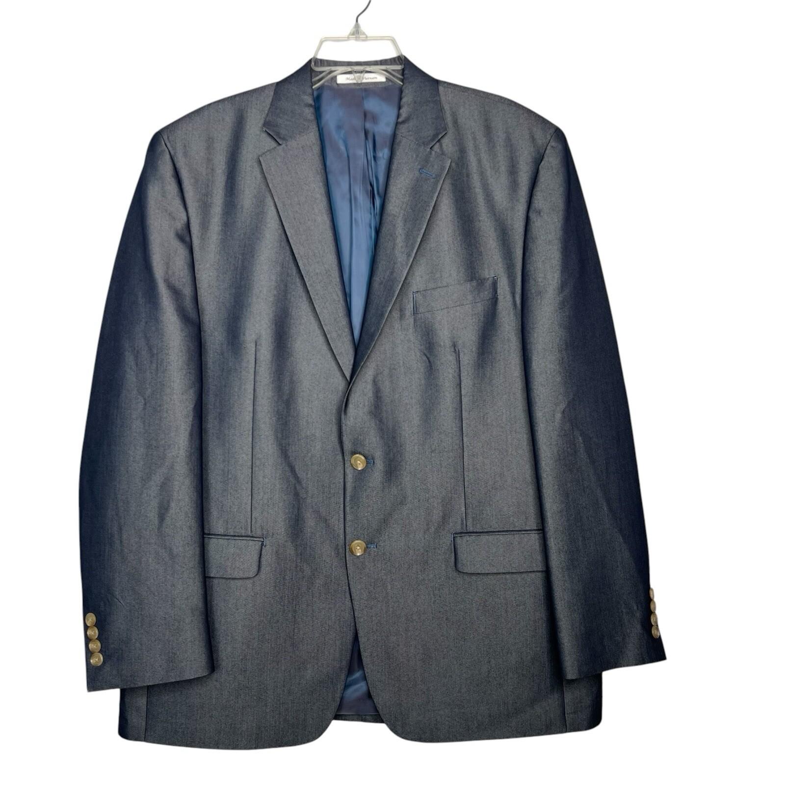 Lauren Ralph Lauren Men Polyester Rayon Blazer Size 44R Blue Chambray Lined