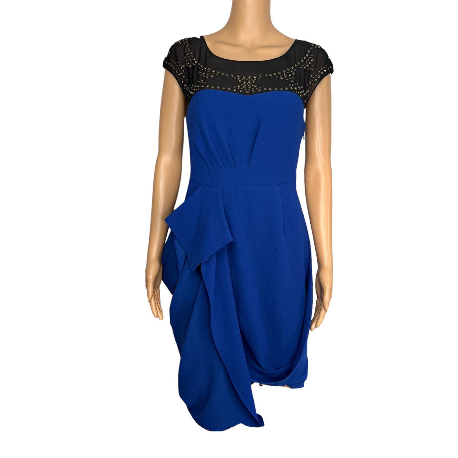 BBG MAXAZRIA Rare Sapphire Blue Beaded Lined High Low Asymmetrical Dress Size 4