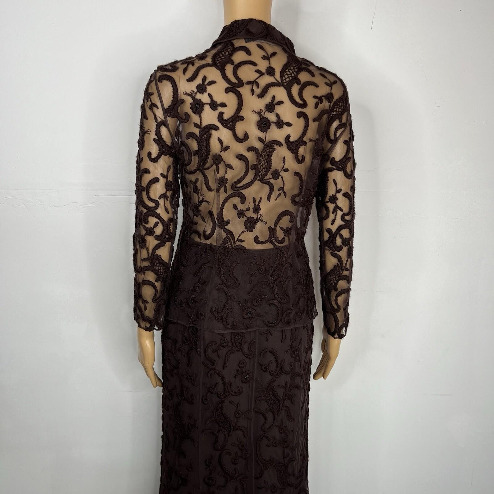 Tahari Lace Tunic Skirt 2 Blouse S Beaded Crocheted Feminin Quiet Luxury 2PC New