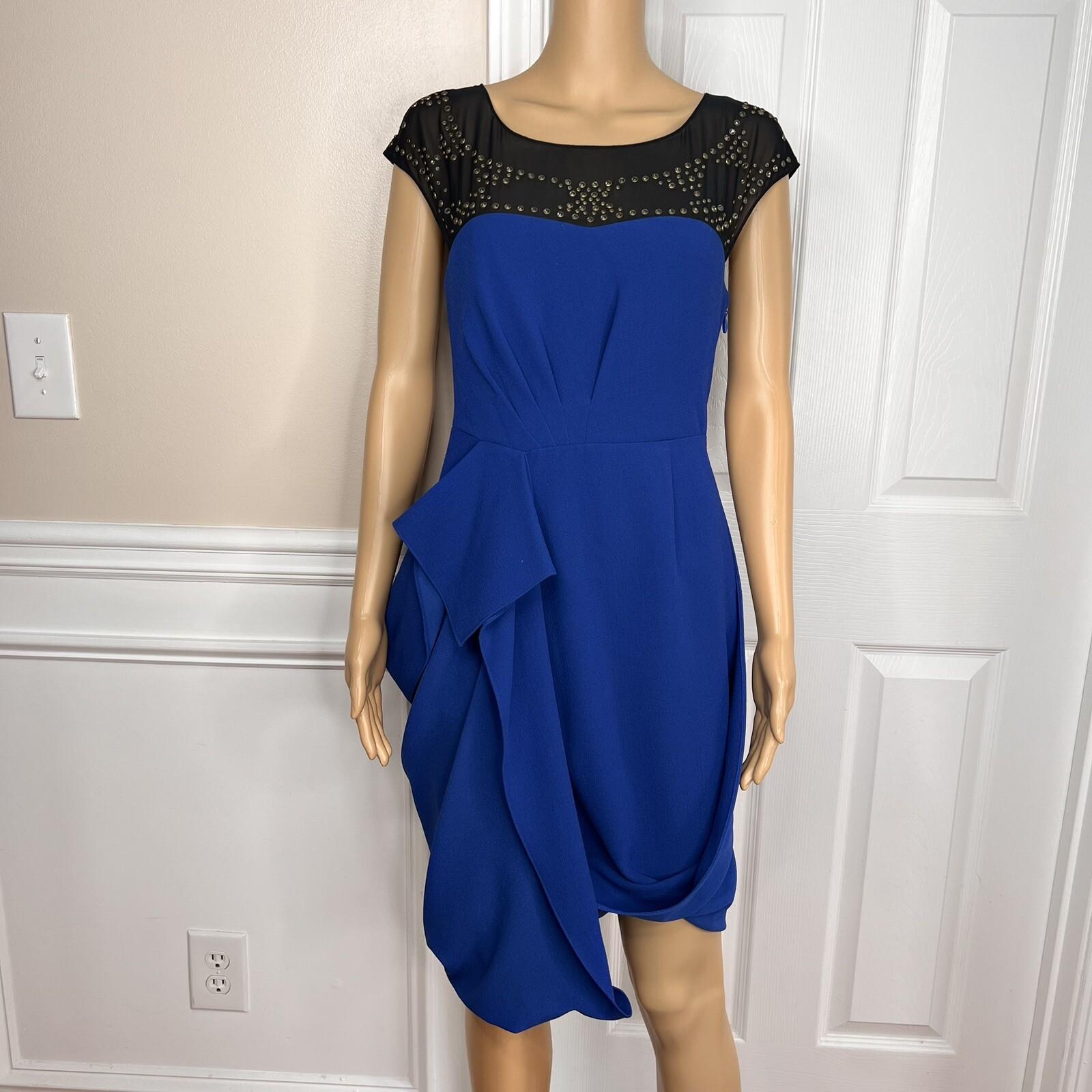 BBG MAXAZRIA Rare Sapphire Blue Beaded Lined High Low Asymmetrical Dress Size 4