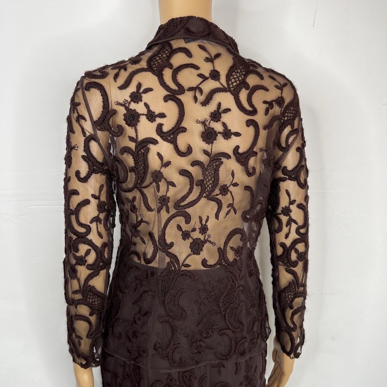 Tahari Lace Tunic Skirt 2 Blouse S Beaded Crocheted Feminin Quiet Luxury 2PC New