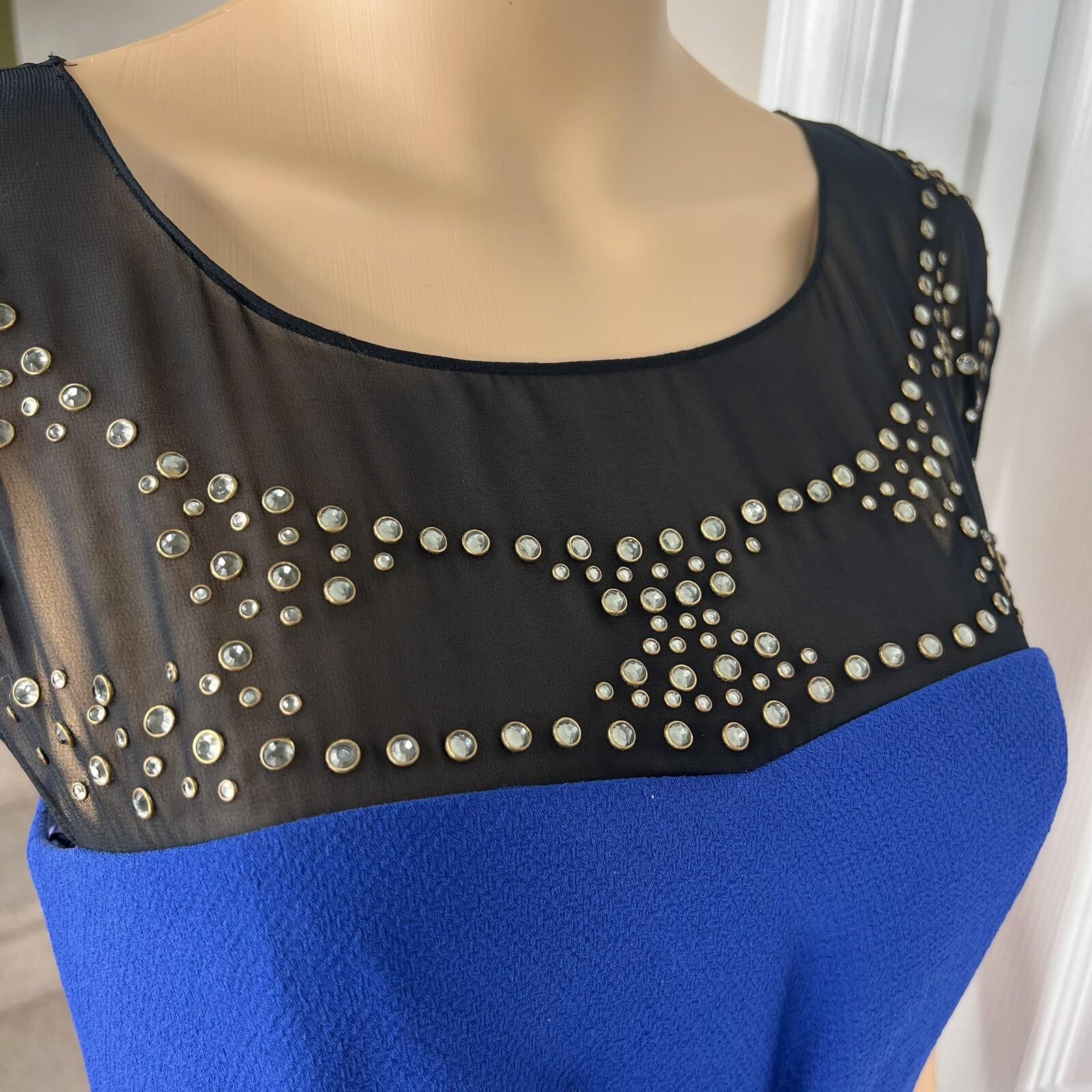 BBG MAXAZRIA Rare Sapphire Blue Beaded Lined High Low Asymmetrical Dress Size 4
