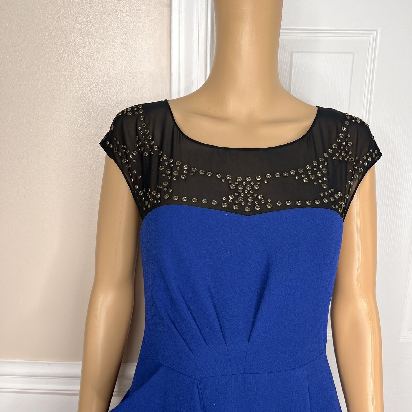 BBG MAXAZRIA Rare Sapphire Blue Beaded Lined High Low Asymmetrical Dress Size 4