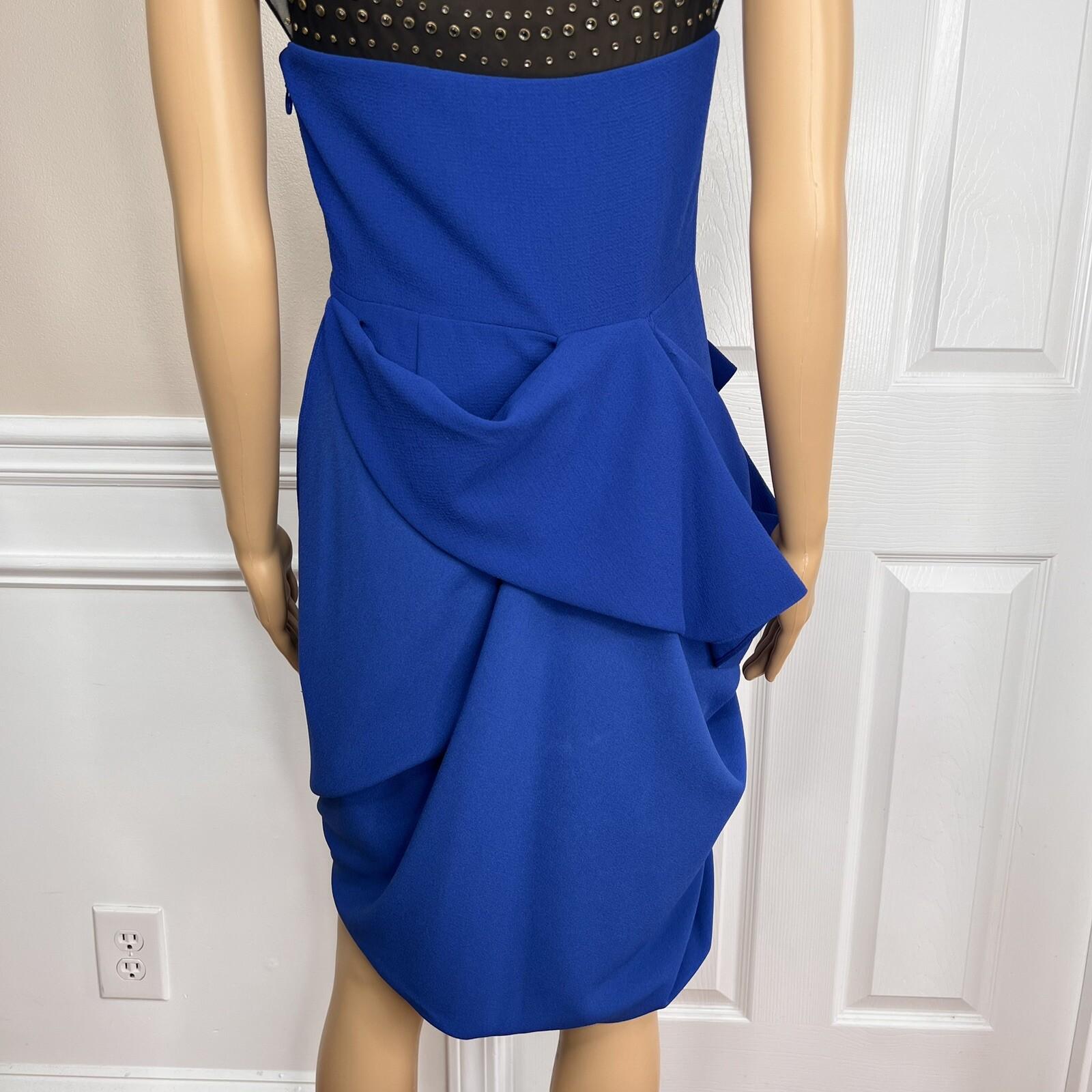 BBG MAXAZRIA Rare Sapphire Blue Beaded Lined High Low Asymmetrical Dress Size 4
