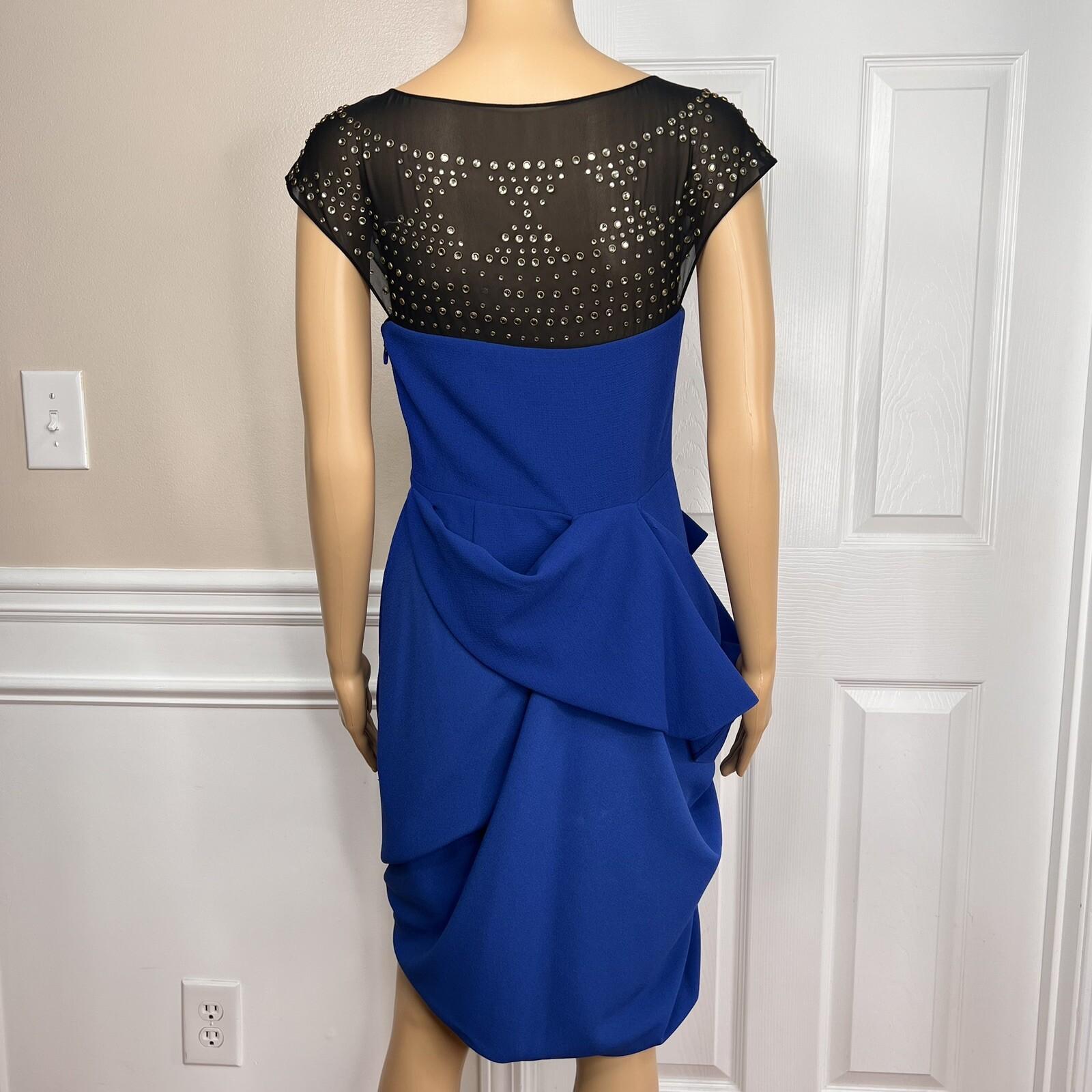 BBG MAXAZRIA Rare Sapphire Blue Beaded Lined High Low Asymmetrical Dress Size 4