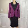 New ASHRO 3PC Black Burgundy Polyester Stretch Asymmetrical Skirt Suit Top SZ 8