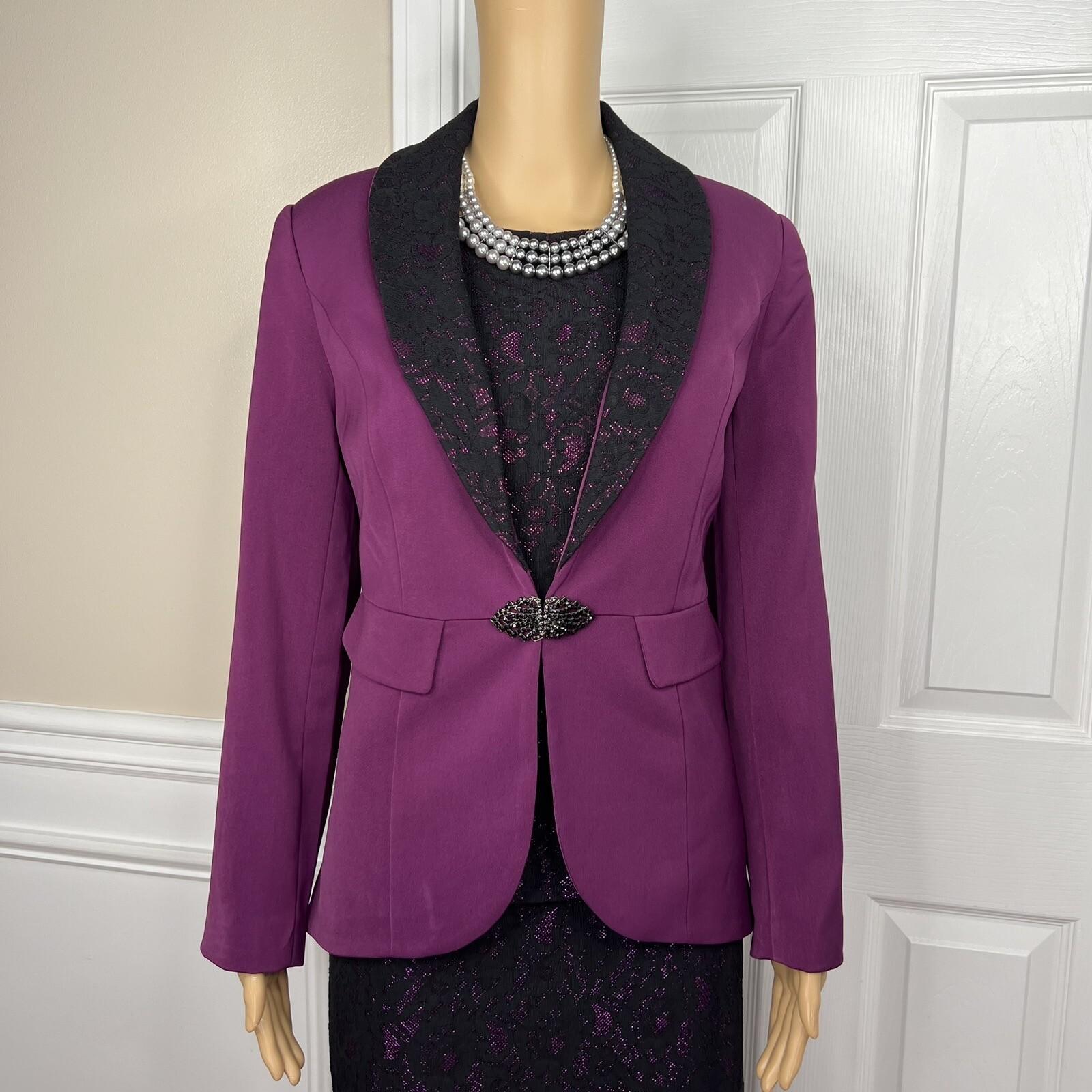 New ASHRO 3PC Black Burgundy Polyester Stretch Asymmetrical Skirt Suit Top SZ 8
