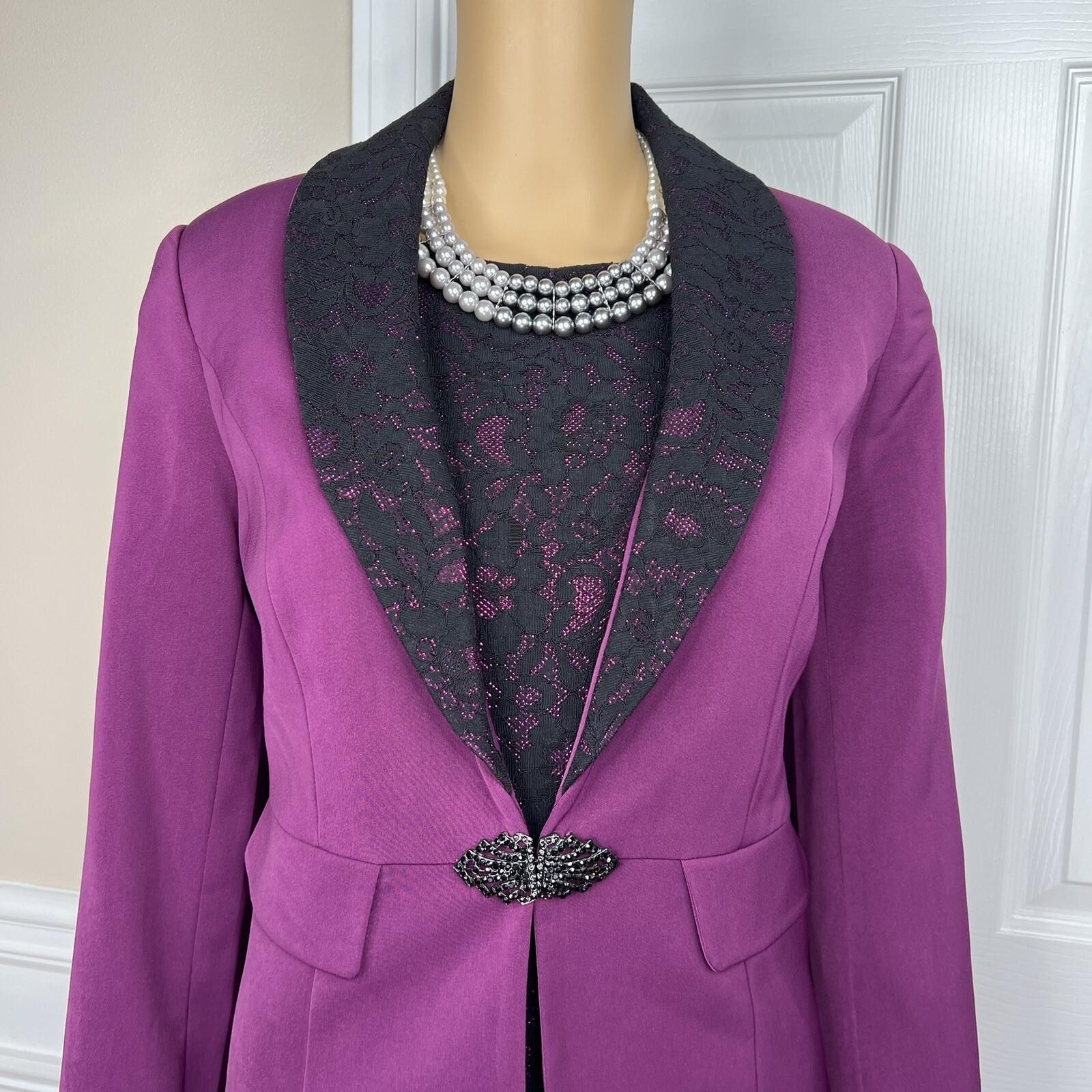 New ASHRO 3PC Black Burgundy Polyester Stretch Asymmetrical Skirt Suit Top SZ 8