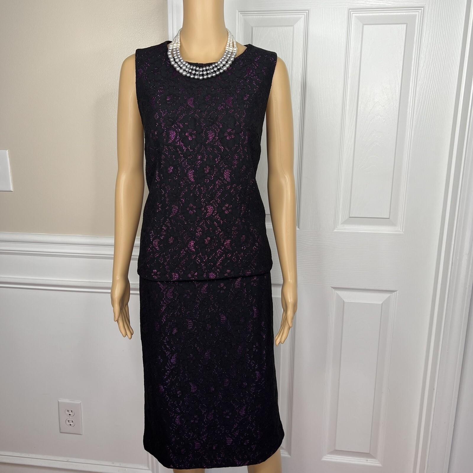 New ASHRO 3PC Black Burgundy Polyester Stretch Asymmetrical Skirt Suit Top SZ 8
