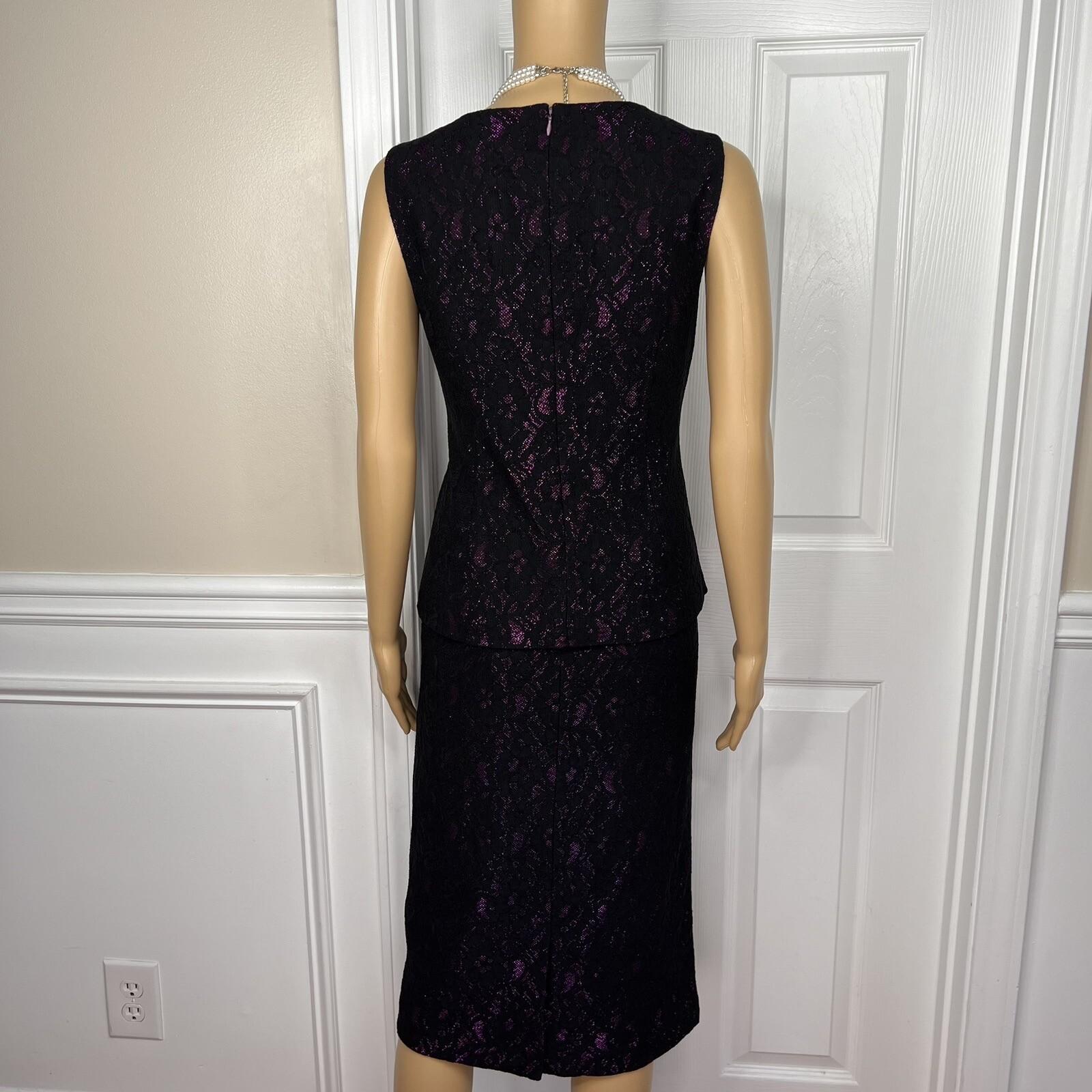 New ASHRO 3PC Black Burgundy Polyester Stretch Asymmetrical Skirt Suit Top SZ 8