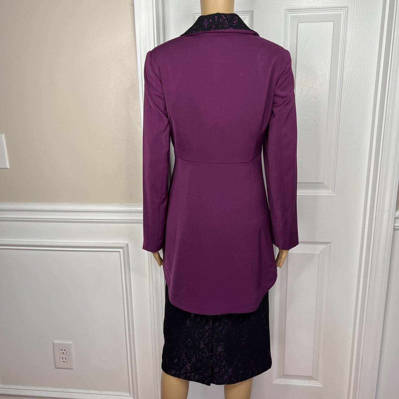 New ASHRO 3PC Black Burgundy Polyester Stretch Asymmetrical Skirt Suit Top SZ 8