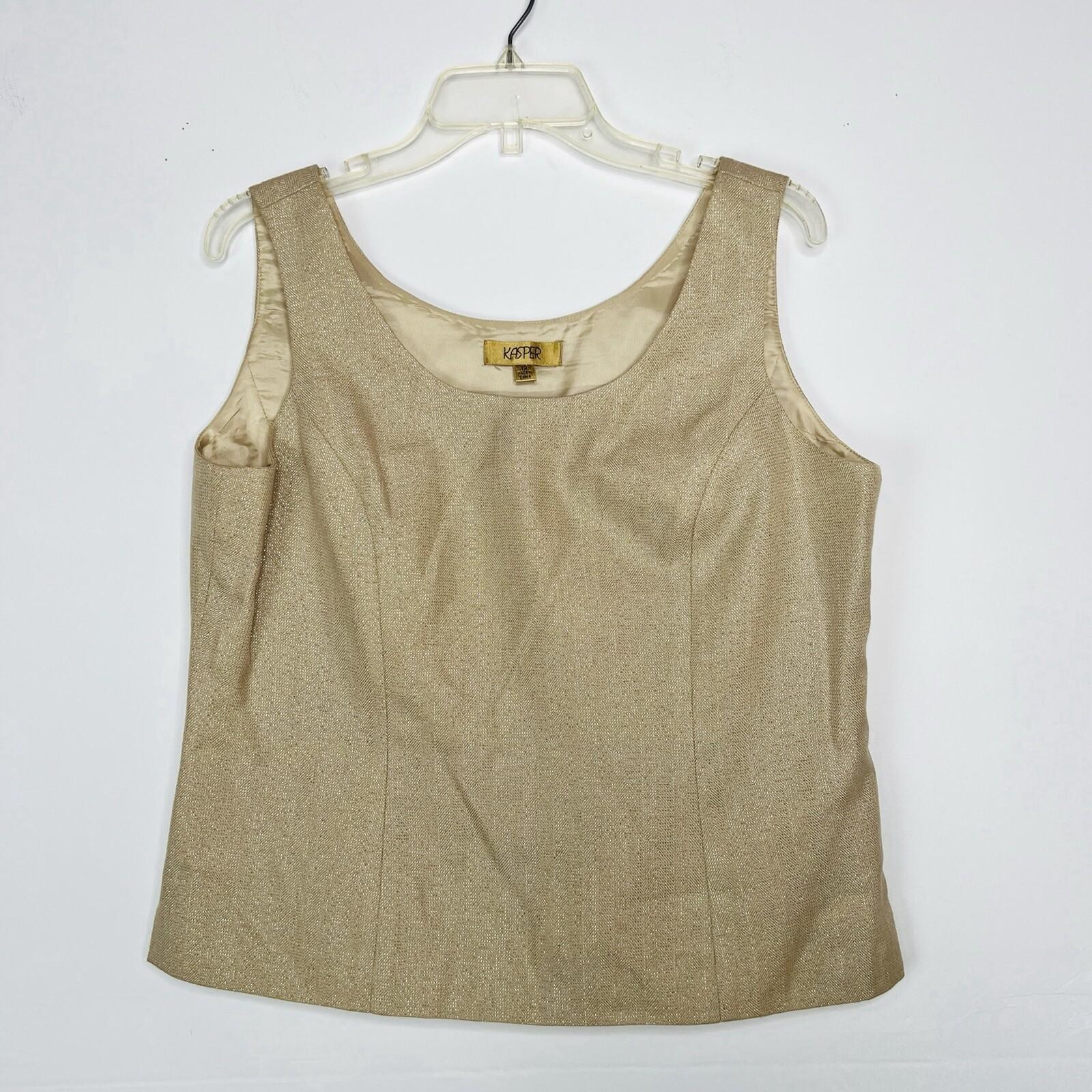 KASPER Polyester Rayon Metallic Skirt Suit Top 12 Gold Shimmer Open Front 3PC