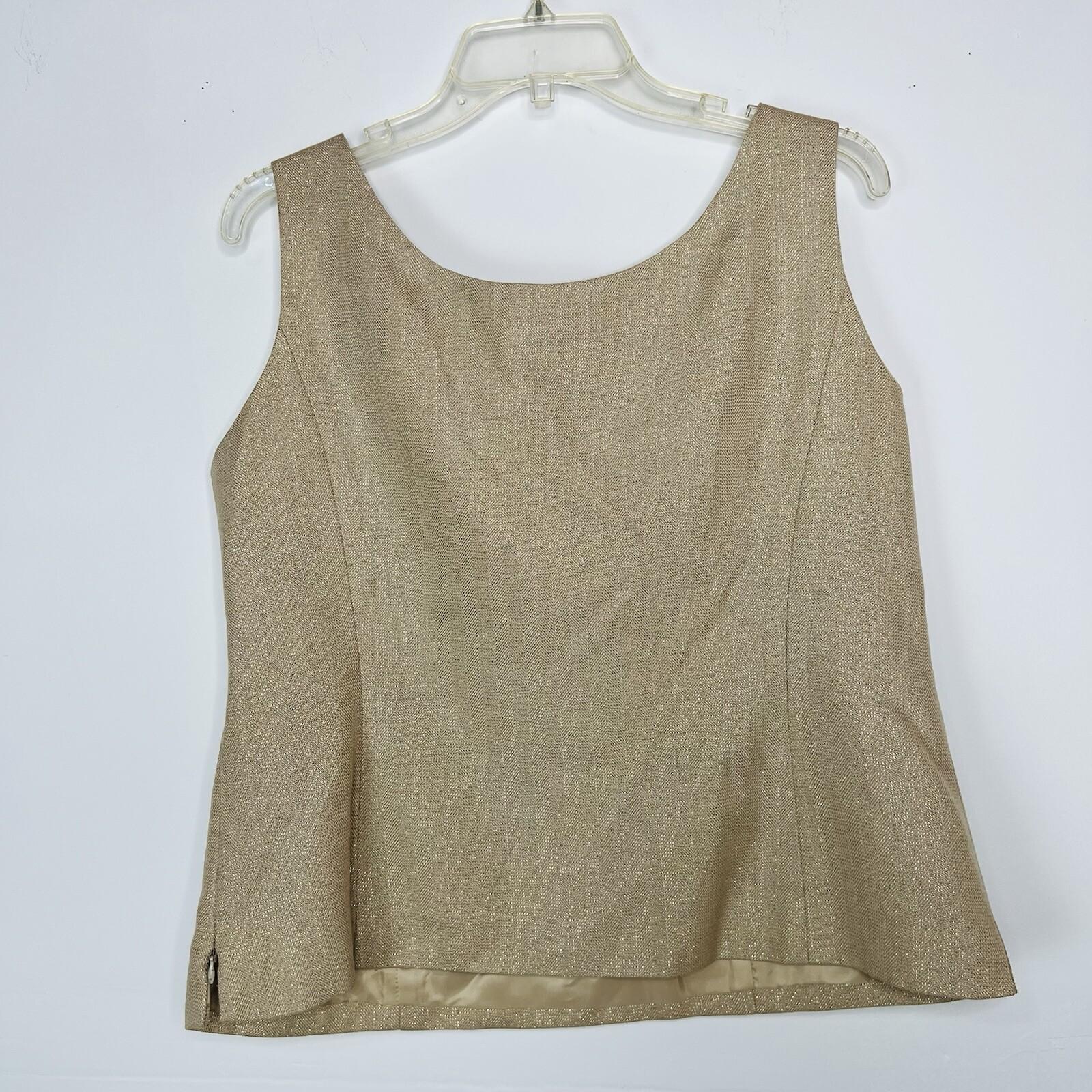 KASPER Polyester Rayon Metallic Skirt Suit Top 12 Gold Shimmer Open Front 3PC