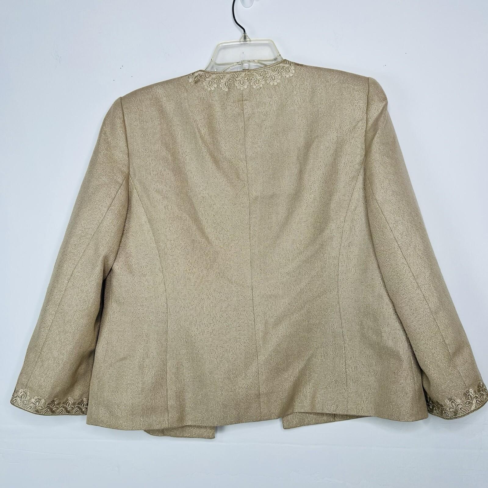 KASPER Polyester Rayon Metallic Skirt Suit Top 12 Gold Shimmer Open Front 3PC