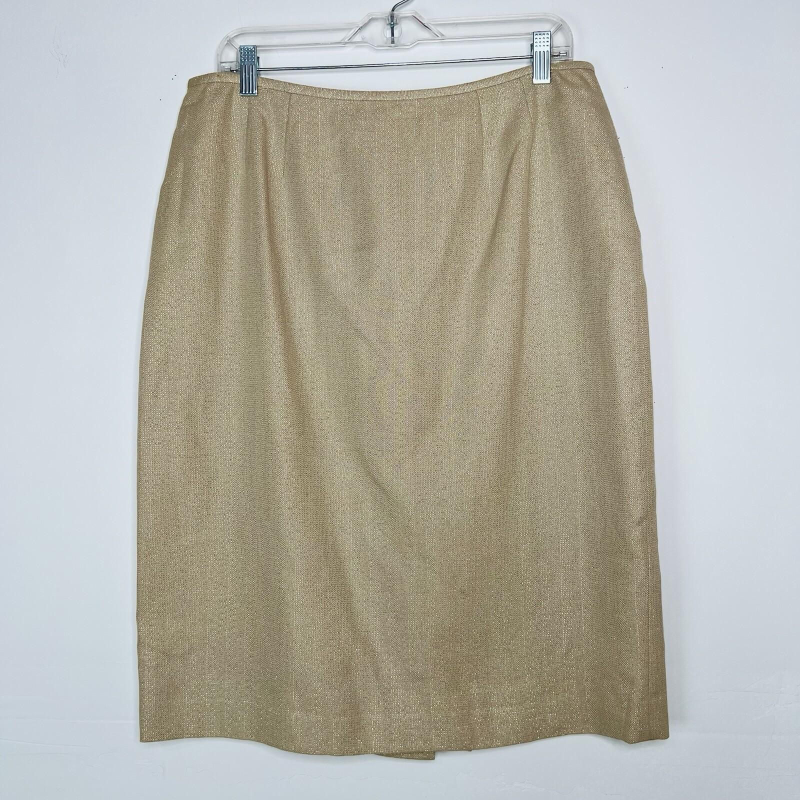 KASPER Polyester Rayon Metallic Skirt Suit Top 12 Gold Shimmer Open Front 3PC