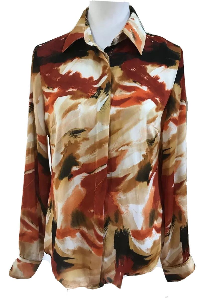 New Milano Women's Multi Color Button Down Long sleeve Blouse Size S