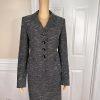 10-3788.jpg Evan Picone Polyester Rayon Skirt Suit Size 8 Black White Lined Faux pockets 2PC