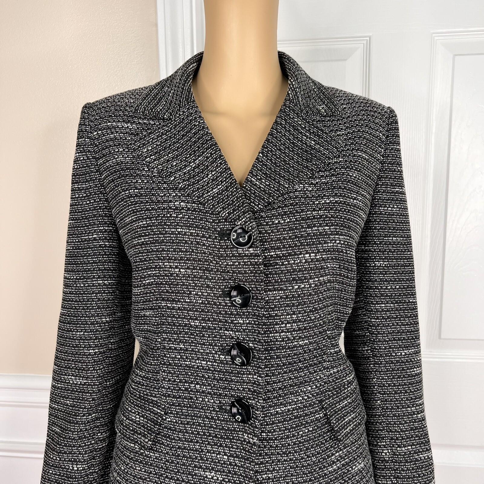 10-3789.jpg Evan Picone Polyester Rayon Skirt Suit Size 8 Black White Lined Faux pockets 2PC