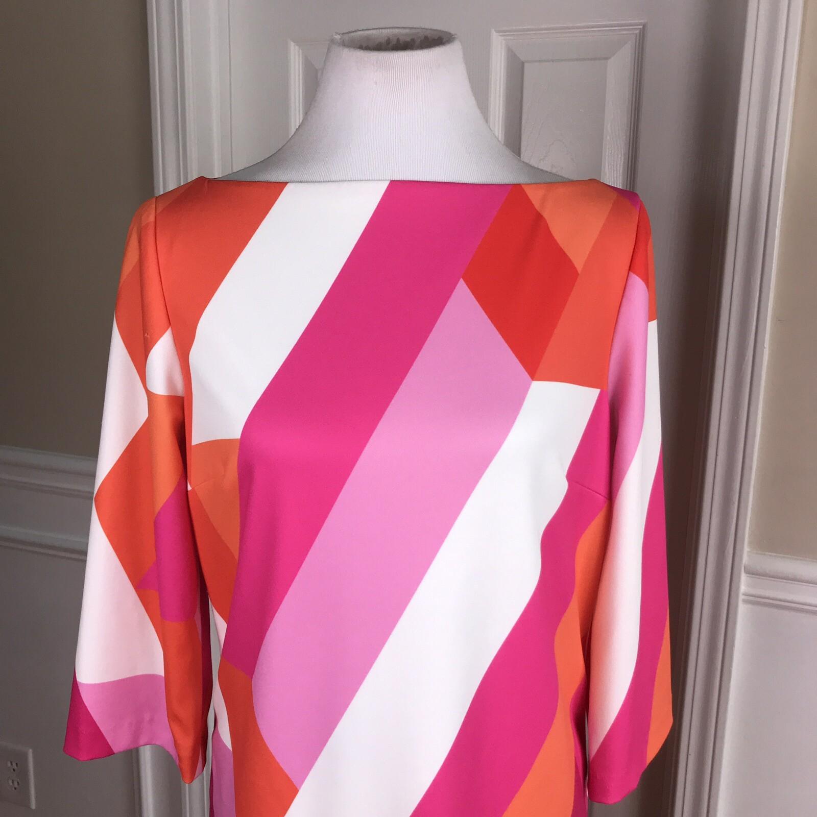 Tahari Polyester Spandex Dress Size 10 Multicolor Striped 3/4 Sleeves Zip