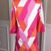 Tahari Polyester Spandex Dress Size 10 Multicolor Striped 3/4 Sleeves Zip