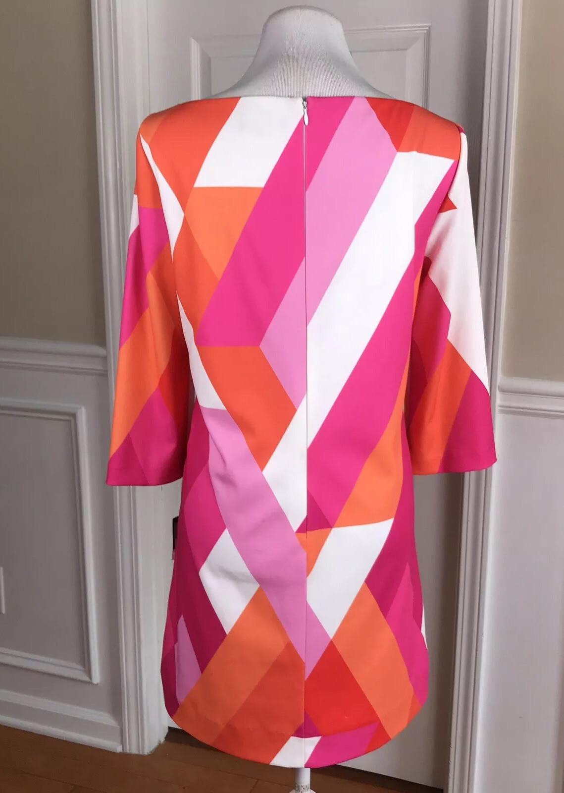 Tahari Polyester Spandex Dress Size 10 Multicolor Striped 3/4 Sleeves Zip