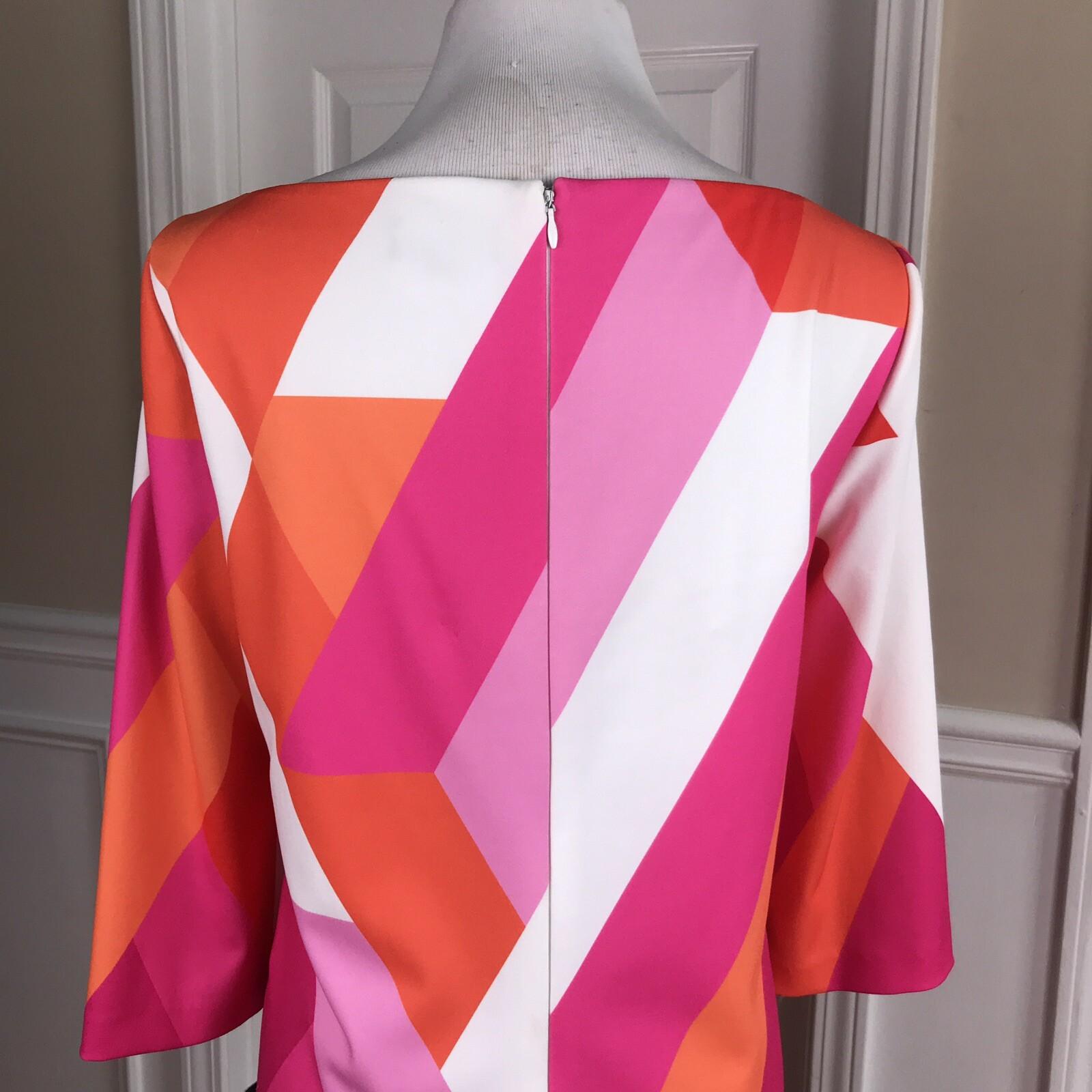 Tahari Polyester Spandex Dress Size 10 Multicolor Striped 3/4 Sleeves Zip