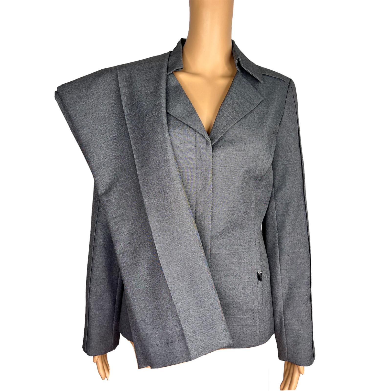 10-3800.jpg EMILY Women 2PC Gray Polyester Lined Notch Collar Slim Fit Pant Suit Size 6