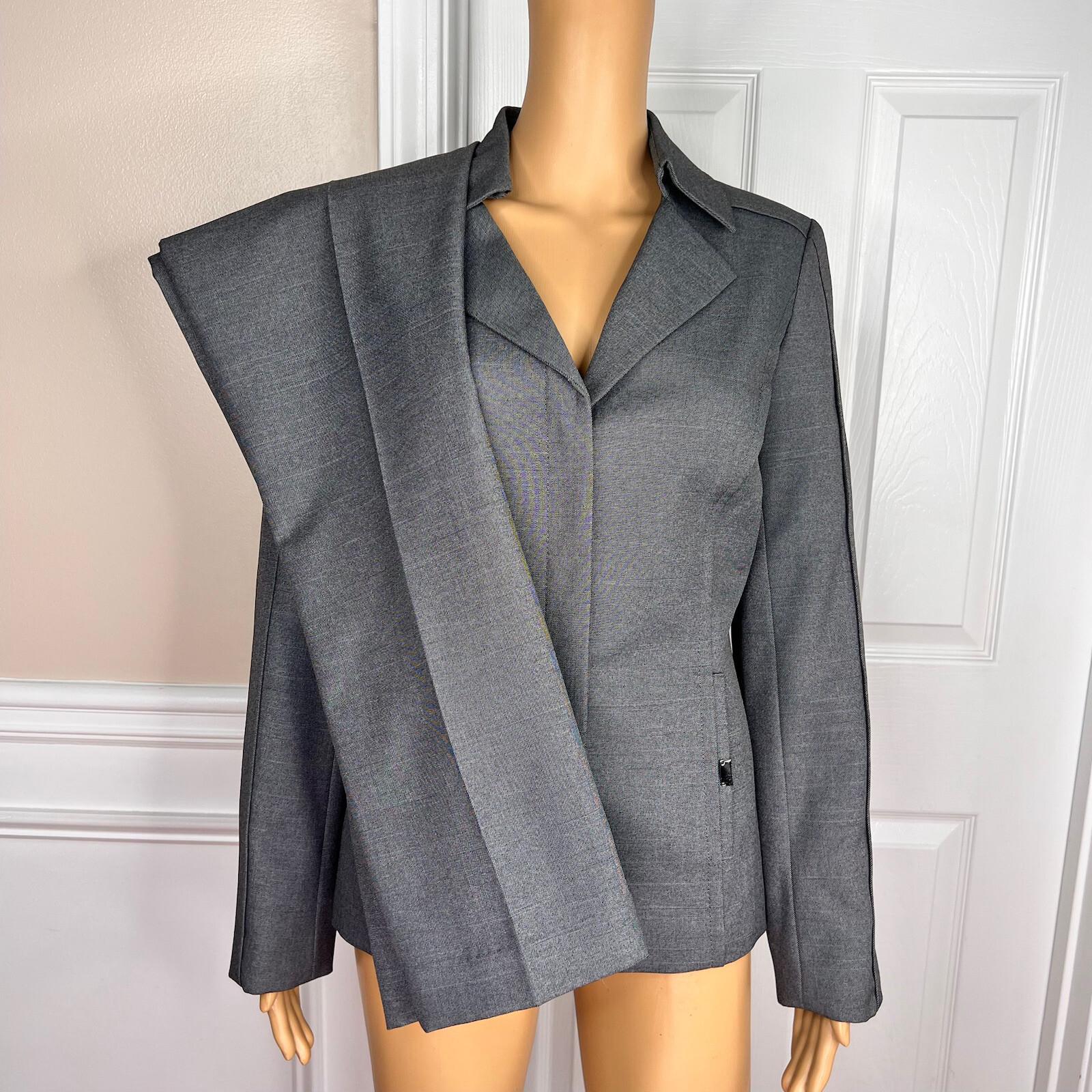 10-3801.jpg EMILY Women 2PC Gray Polyester Lined Notch Collar Slim Fit Pant Suit Size 6