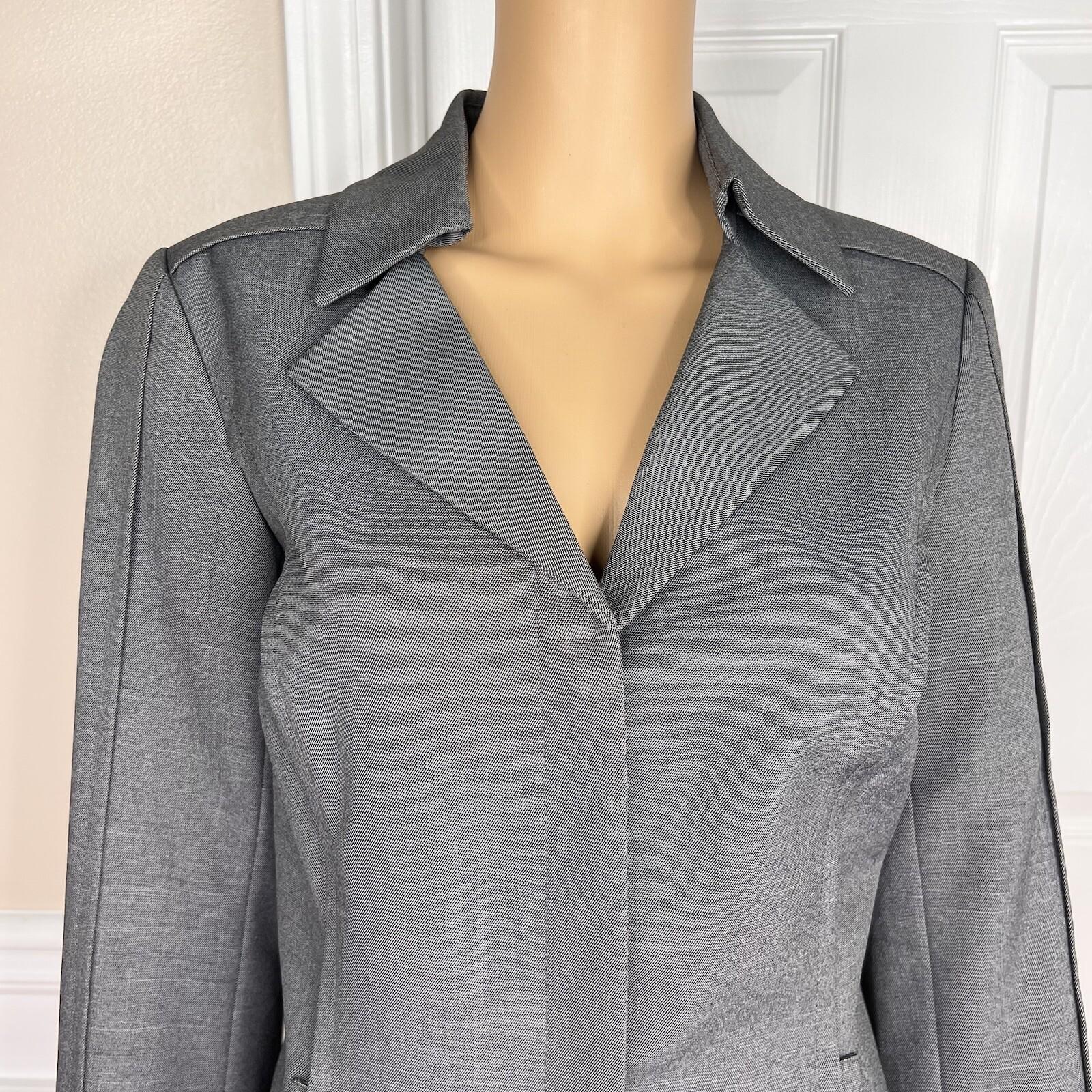 10-3803.jpg EMILY Women 2PC Gray Polyester Lined Notch Collar Slim Fit Pant Suit Size 6