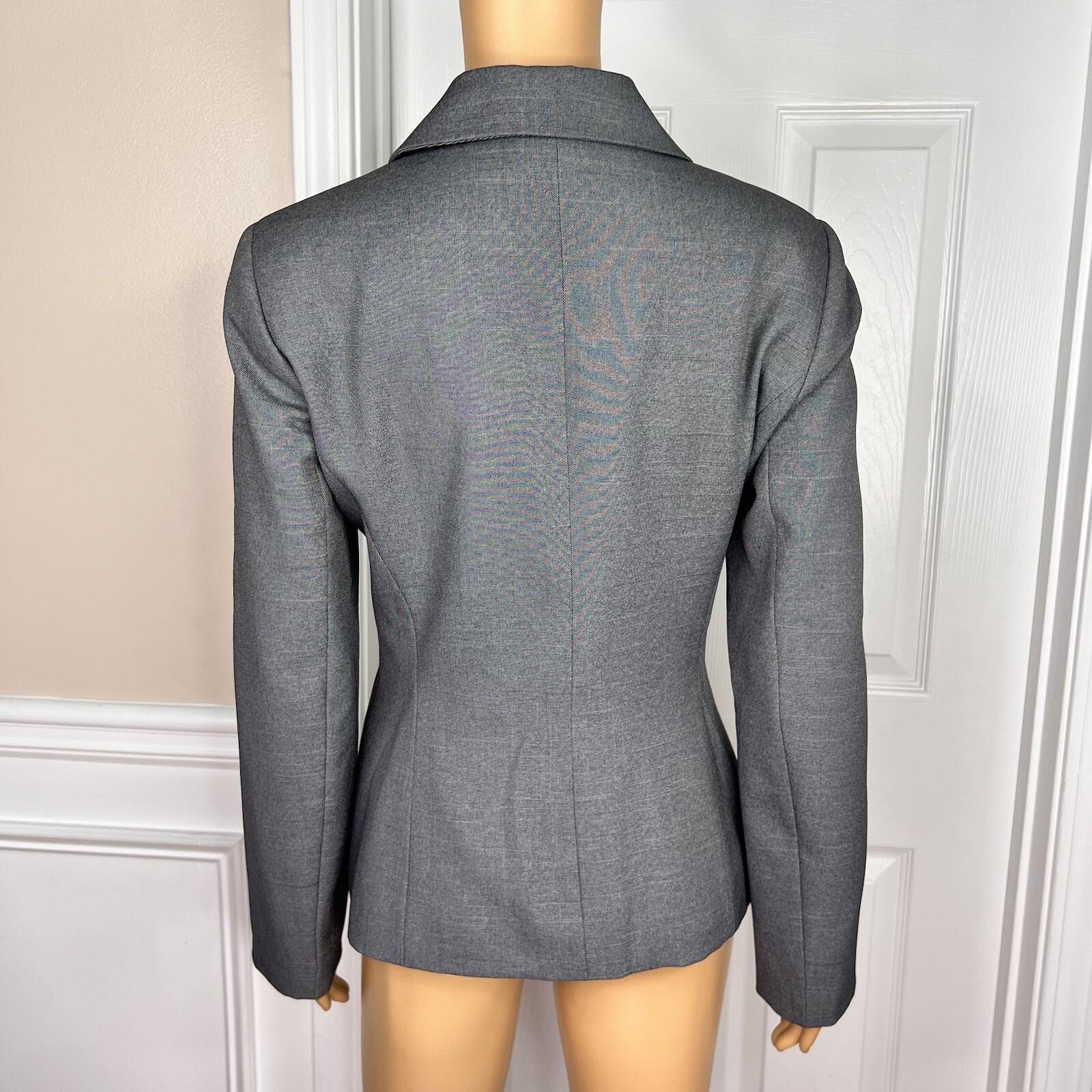 10-3804.jpg EMILY Women 2PC Gray Polyester Lined Notch Collar Slim Fit Pant Suit Size 6